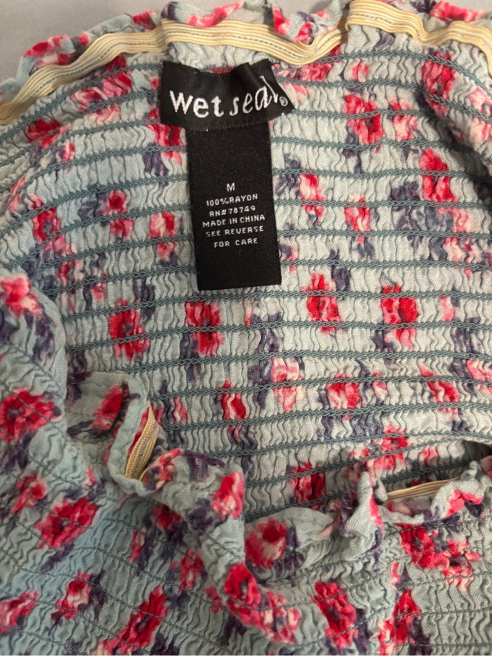 Wet Seal Blue Floral Smocked Strapless Mini Dress - Picture 3 of 3